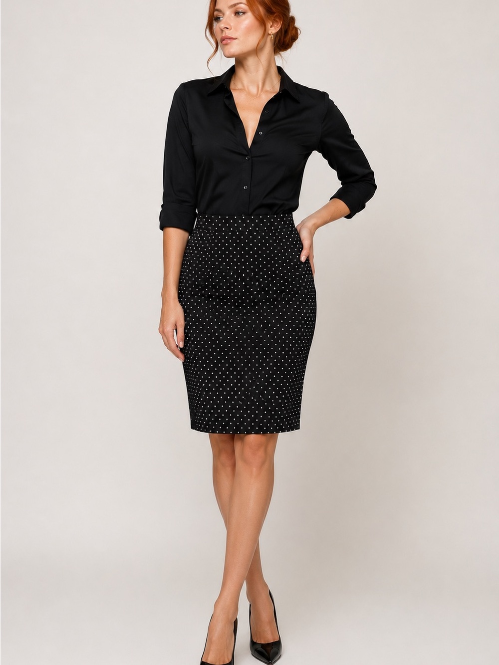 Jules & Leopold Black Polka Dot Pencil Skirt